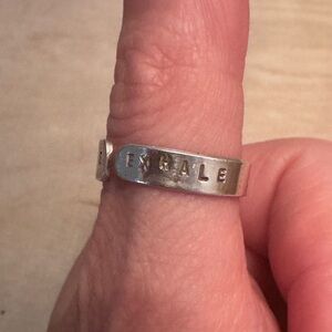 Inhale Exhale engraved sterling silver open thumb ring Sz 9, Weight 3.18 grams